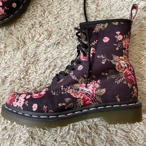 black floral dr martens combat boots